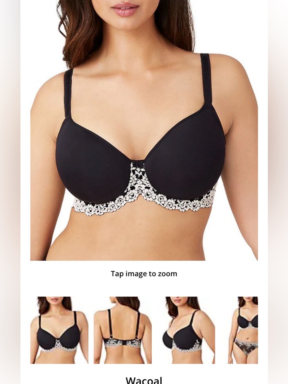 Wacoal Black Bra with Cream Lace size 30D